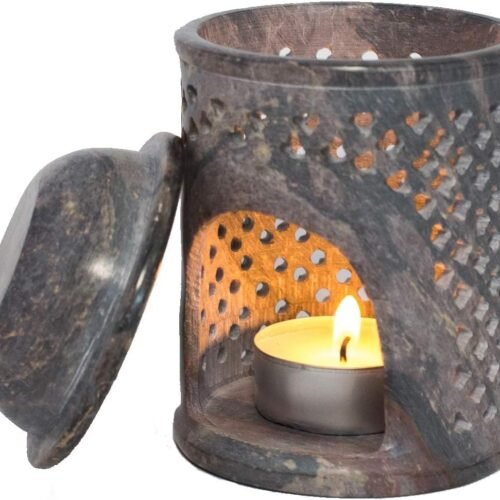 Jali Design Soapstone Essential Oil Burner Warmer Diffuser with Tea Light Holder Aromatherapy