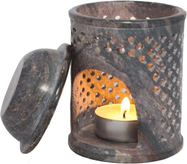 Jali Design Soapstone Essential Oil Burner Warmer Diffuser with Tea Light Holder Aromatherapy