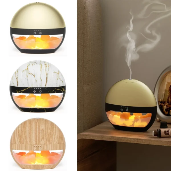 Ultrasonic Essential Oil Diffuser with Himalayan Salt Rock Wooden Grain